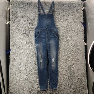 Levis Jeans Denizen Womens Large Denim Overalls Pockets Distressed Skinny